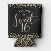 Sweet 16 Black Gold Glitter Confetti Chic Birthday Blikjeskoeler (Voorkant)