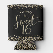 Sweet 16 Black Gold Glitter Confetti Chic Birthday Blikjeskoeler (Achterkant)