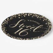 Sweet 16 Black Gold Glitter Confetti Chic Birthday Papieren Bordje (Gekanteld)