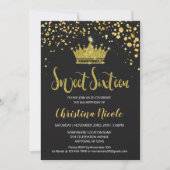 Sweet 16 Black Gold Glitter Confetti Crown Kaart (Voorkant)