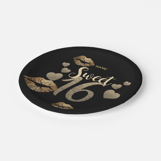 Sweet 16 Black Gold Glitter, speciaal gepersonalis Papieren Bordje (Gekanteld)