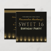 SWEET 16 Black Gold Hollywood Party Uitnodiging (Voorkant / Achterkant)