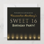 SWEET 16 Black Gold Hollywood Party Uitnodiging (Voorkant)