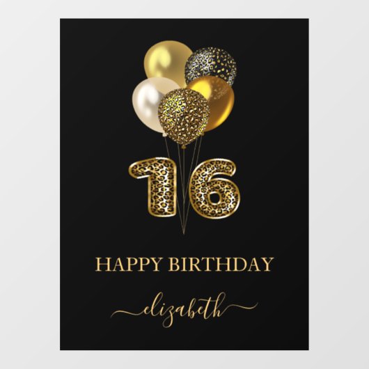 Sweet 16 Black Gold leopard name script Raamsticker (Vel)
