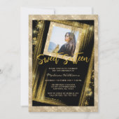 Sweet 16 Black Gold Sparkle Glitter Custom Photo Kaart (Voorkant)