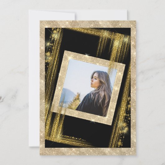 Sweet 16 Black Gold Sparkle Glitter Custom Photo Kaart (Achterkant)