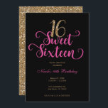 Sweet 16 Black Hot Pink Gold Glitter Birthday Kaart<br><div class="desc">Pas voor uw gebeurtenis aan.</div>