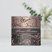 Sweet 16 Black/Peach Swirl Verjaardag Uitnodiging (Staand voorkant)