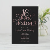Sweet 16 Black & Pink Glitter Birthday Party Kaart (Staand voorkant)