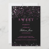Sweet 16 Black Pink Sparkle Glitter Invitation Kaart (Voorkant)
