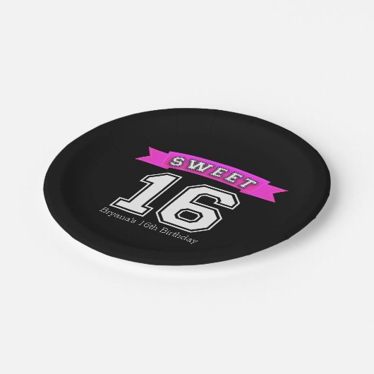 Sweet 16 Black & Pink Sports Birthday Party Papieren Bordje (Gekanteld)