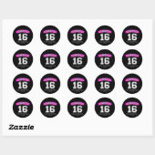 Sweet 16 Black & Pink Sports Birthday Party Ronde Sticker (Vel)