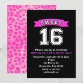 Sweet 16 Black & Pink Sports & Leopard Print Party Kaart (Voorkant / Achterkant)