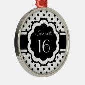 Sweet 16 Black Polka Dot Metalen Ornament (Rechts)