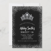 Sweet 16 Black Silver Glitter Diamond Tiara Kaart (Voorkant)