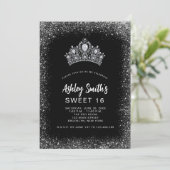 Sweet 16 Black Silver Glitter Diamond Tiara Kaart (Staand voorkant)