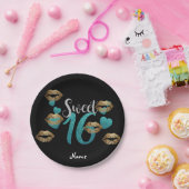 Sweet 16 Black Turquoise Gold Glitter Custom Papieren Bordje (Feest)