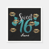 Sweet 16 Black Turquoise Gold Glitter Napkins Servetten (Voorkant)