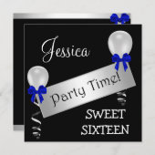 Sweet 16 Black White Silver Blue Bows-ballonnen Kaart (Voorkant / Achterkant)