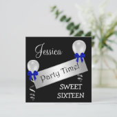 Sweet 16 Black White Silver Blue Bows-ballonnen Kaart (Staand voorkant)