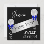 Sweet 16 Black White Silver Blue Bows-ballonnen Kaart (Voorkant)