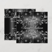 Sweet 16 Black & White Snowflake Verjaardag Uitnod Kaart (Voorkant / Achterkant)