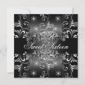 Sweet 16 Black & White Snowflake Verjaardag Uitnod Kaart (Voorkant)