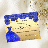 Sweet 16 blauw gouden jurk budget sparen de datum flyer