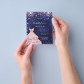 Sweet 16 blauw-roze jurk budgetuitnodiging flyer (Hand)