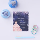 Sweet 16 blauw-roze jurk budgetuitnodiging flyer (Enkel)