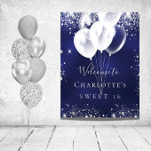 Sweet 16 blauw witte ballonnen welkom poster