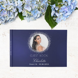Sweet 16 blauw zilveren foto glamoureus gastenboek