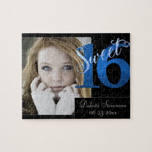 Sweet 16 | Blauwe 16e verjaardag foto Keepsake Legpuzzel (Horizontaal)
