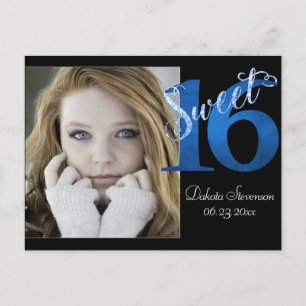 Sweet 16   Blauwe 16e verjaardag foto Keepsake Uitnodiging Briefkaart