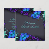 Sweet 16 Blauwe Bloem Burst Ontwerp Verjaardag Uit Kaart (Voorkant / Achterkant)