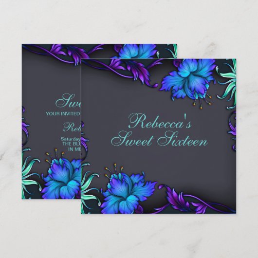 Sweet 16 Blauwe Bloem Burst Ontwerp Verjaardag Uit Kaart (Voorkant / Achterkant)