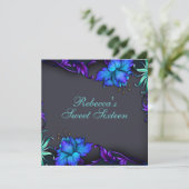 Sweet 16 Blauwe Bloem Burst Ontwerp Verjaardag Uit Kaart (Staand voorkant)