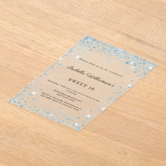 Sweet 16 blauwe glitters winter feest bevroren acryl uitnodigingen (Laagn)