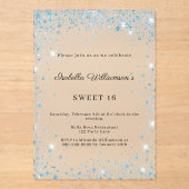 Sweet 16 blauwe glitters winter feest bevroren acryl uitnodigingen (Voorkant)