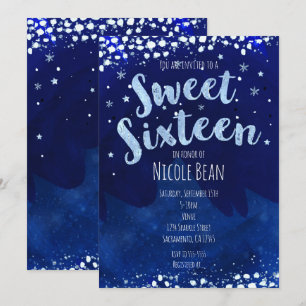 Sweet 16 Blauwe Winter Wonderland Ster Uitnodiging