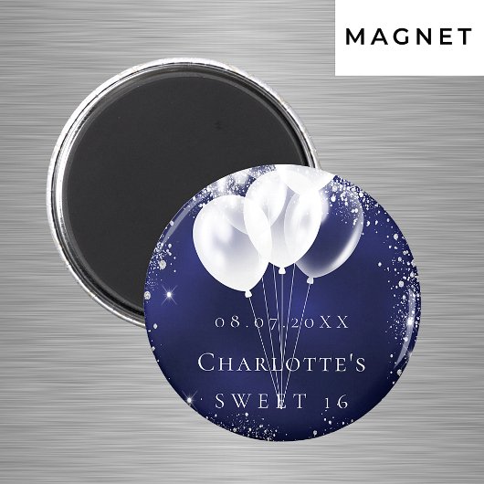 Sweet 16 blauwe zilverballonnen met uitzondering v magneet
