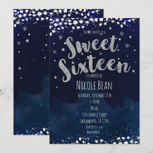 Sweet 16 Blauwe & Zilveren Sterrennacht Verjaardag Kaart