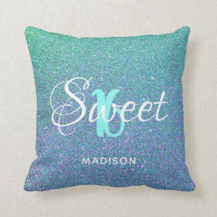 Sweet 16 Blauwgroen Aqua Glitter Sparkle gepersona Kussen