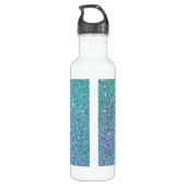 Sweet 16 Blauwgroen Blauw Glitter Gepersonaliseerd Waterfles (Achterkant)