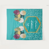 Sweet 16 Blauwgroen Blauw Glitter & Glitter Feestb Wandkleed (Voorkant (horizontaal))