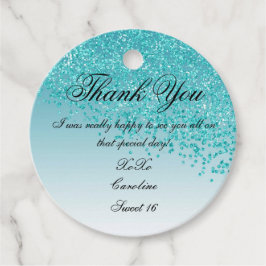 Sweet 16 - Blauwgroen blauw glitter, speciaal aang Bedankjes Labels