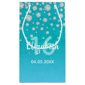 Sweet 16 blauwgroen blauw groen glitter naam klein cadeauzakje (Achterkant)