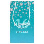 Sweet 16 blauwgroen blauw groen glitter naam klein cadeauzakje (Voorkant)
