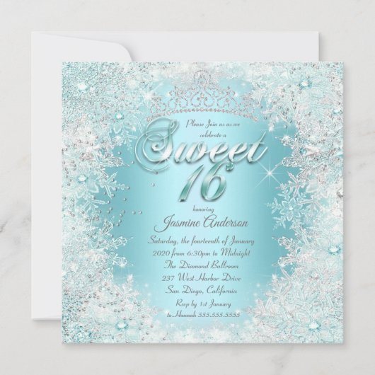  Sweet 16 Blauwgroen blauw Silver Winter Wonderlan Kaart (Voorkant)