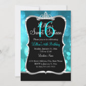 Sweet 16 Blauwgroen Blue Black Tiara Invitation Kaart (Voorkant)